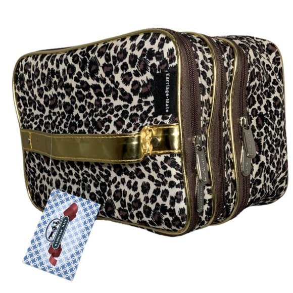 Karriage Mate Handbags - Travel Cosmetic Large Case Animal Print Leopard Packable Jewelry Collapsible NWT